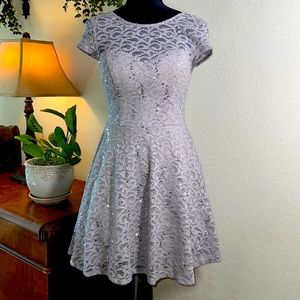 B DARLIN | Gray Lace Sequin Dress | Size 9/10